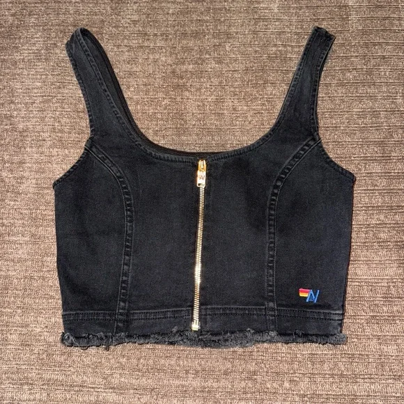 Aviator Nation Denim Crop Top with Zipper - Picture 1 of 3